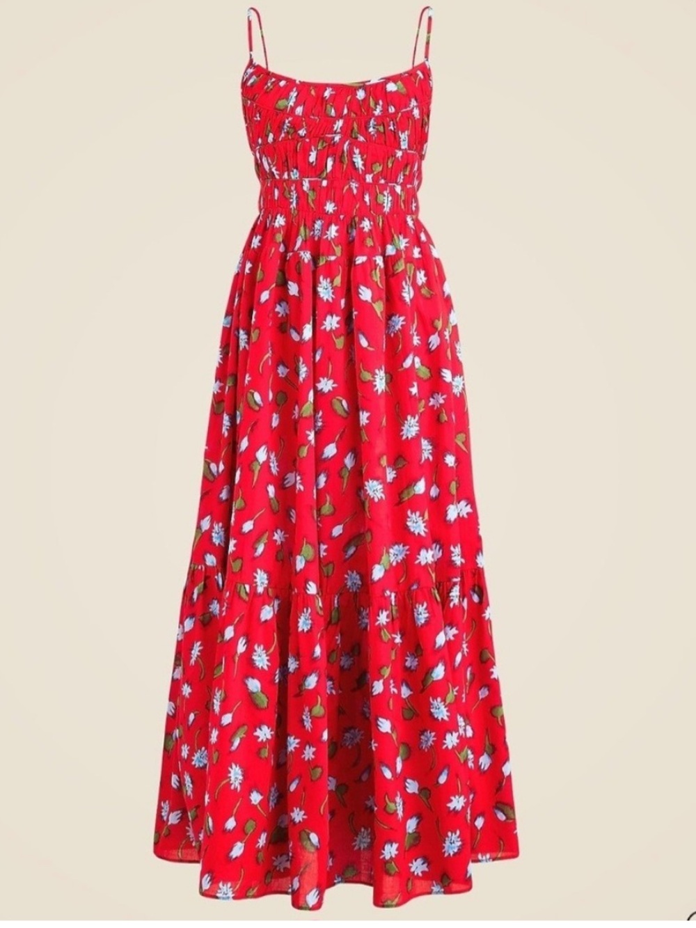 J. Crew Red Floral Dress with Blue floral Print